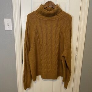 Gap Cable Knit Turtleneck Sweater Women's XL Tall Brown Wool Alpaca Fisherman
